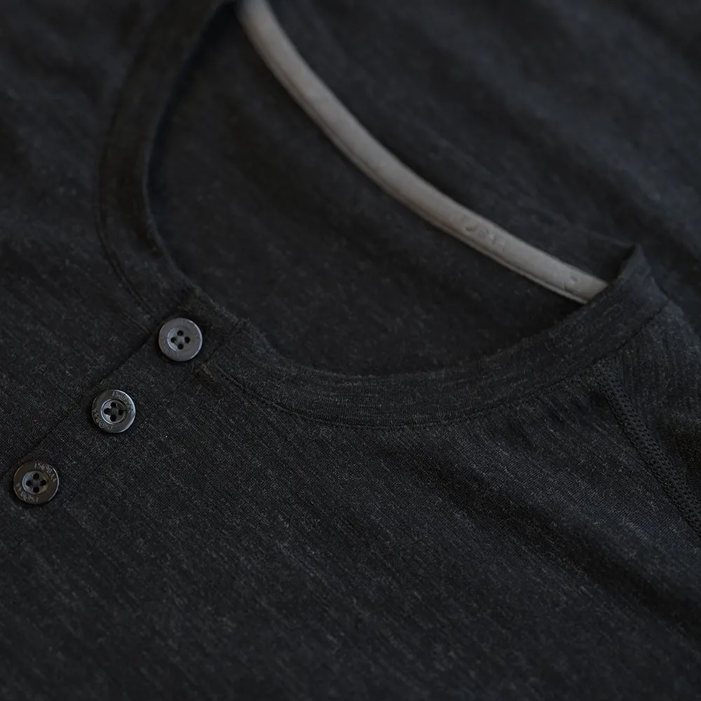 Mens Merino Blend 160 PJ Henley (Black Melange)