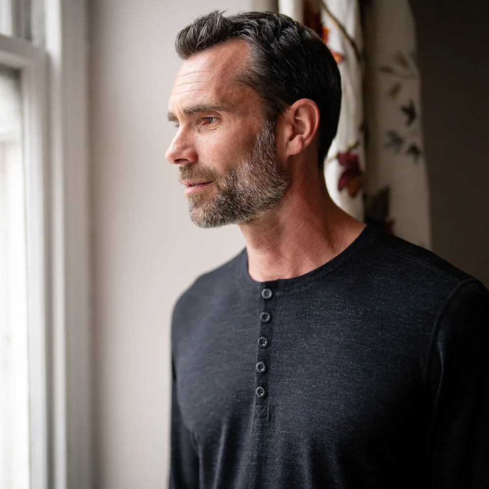 Mens Merino Blend 160 PJ Henley (Black Melange)