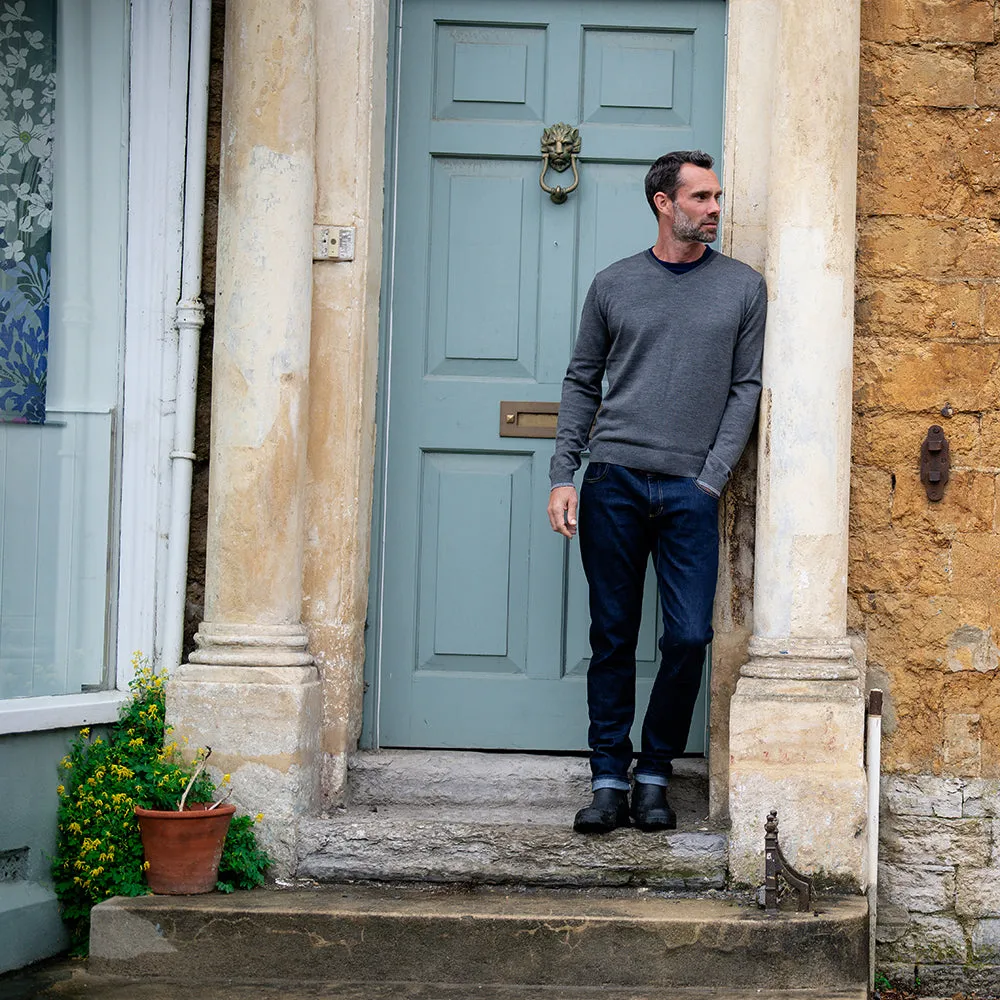 Mens Merino V Neck Sweater (Smoke/Charcoal)