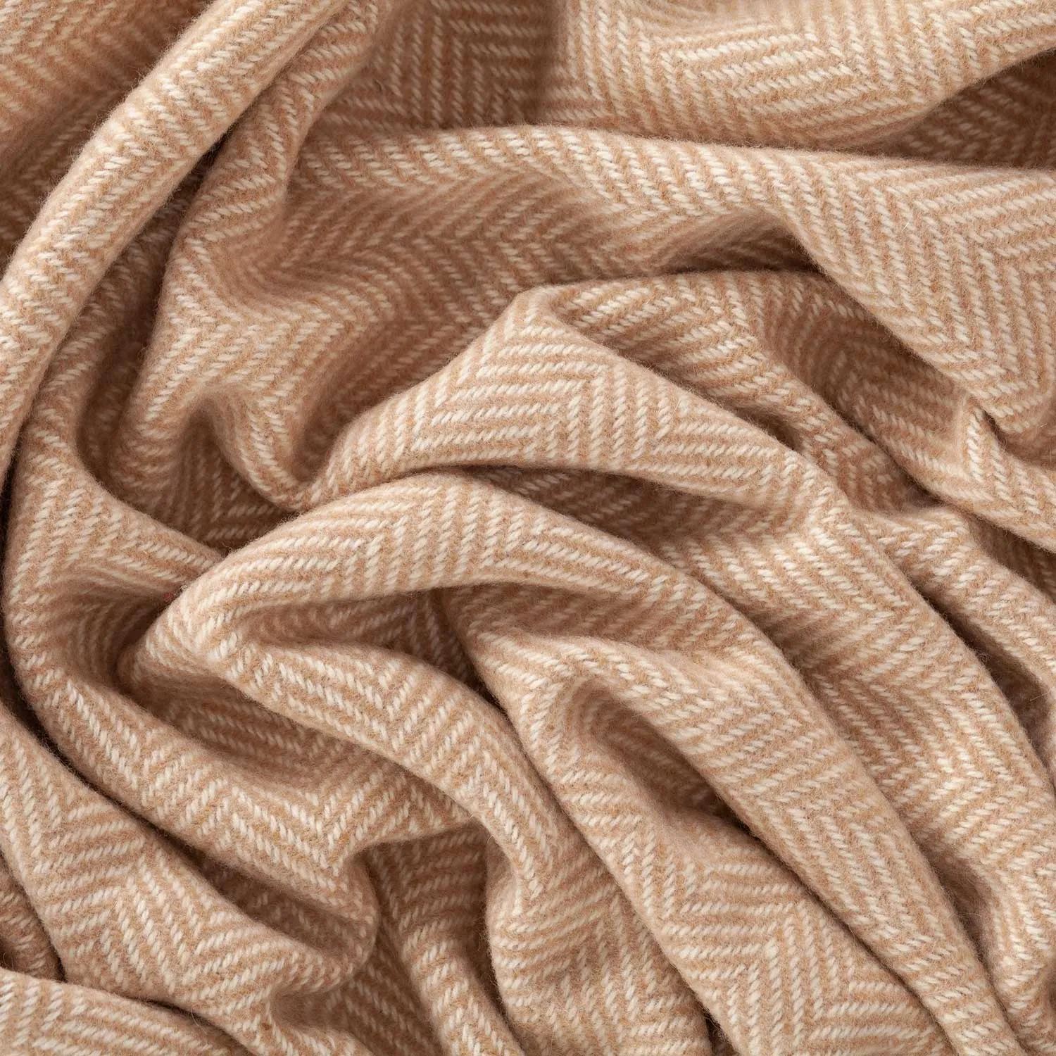 Merino Cashmere Blend Throw Beige Herringbone