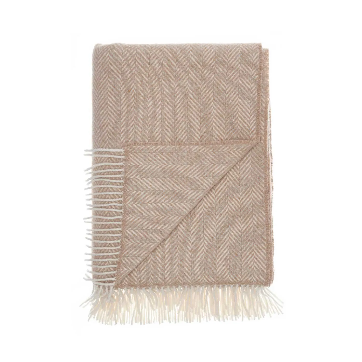 Merino Cashmere Blend Throw Beige Herringbone