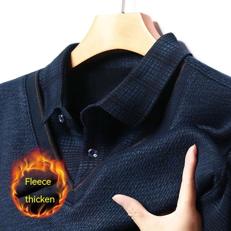 Middle-aged Men Fleece-lined Thickened Long Sleeve Thermal Top