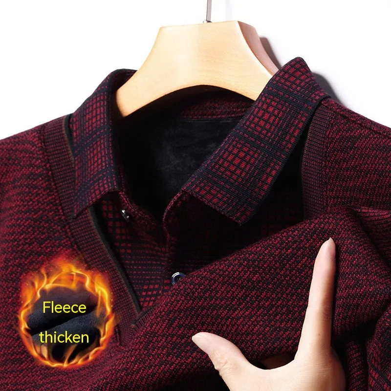 Middle-aged Men Fleece-lined Thickened Long Sleeve Thermal Top
