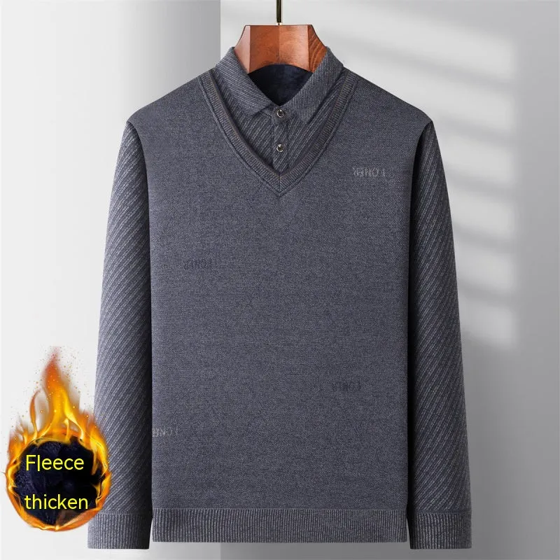 Middle-aged Men Fleece-lined Thickened Long Sleeve Thermal Top