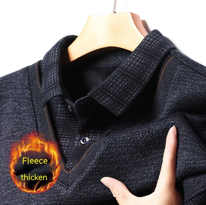 Middle-aged Men Fleece-lined Thickened Long Sleeve Thermal Top