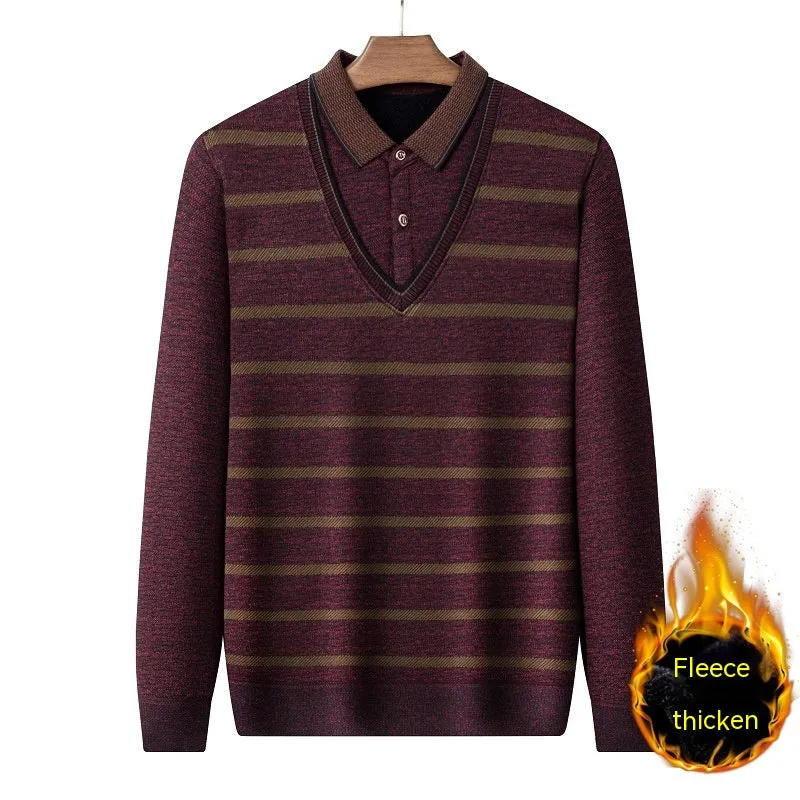 Middle-aged Men Fleece-lined Thickened Long Sleeve Thermal Top