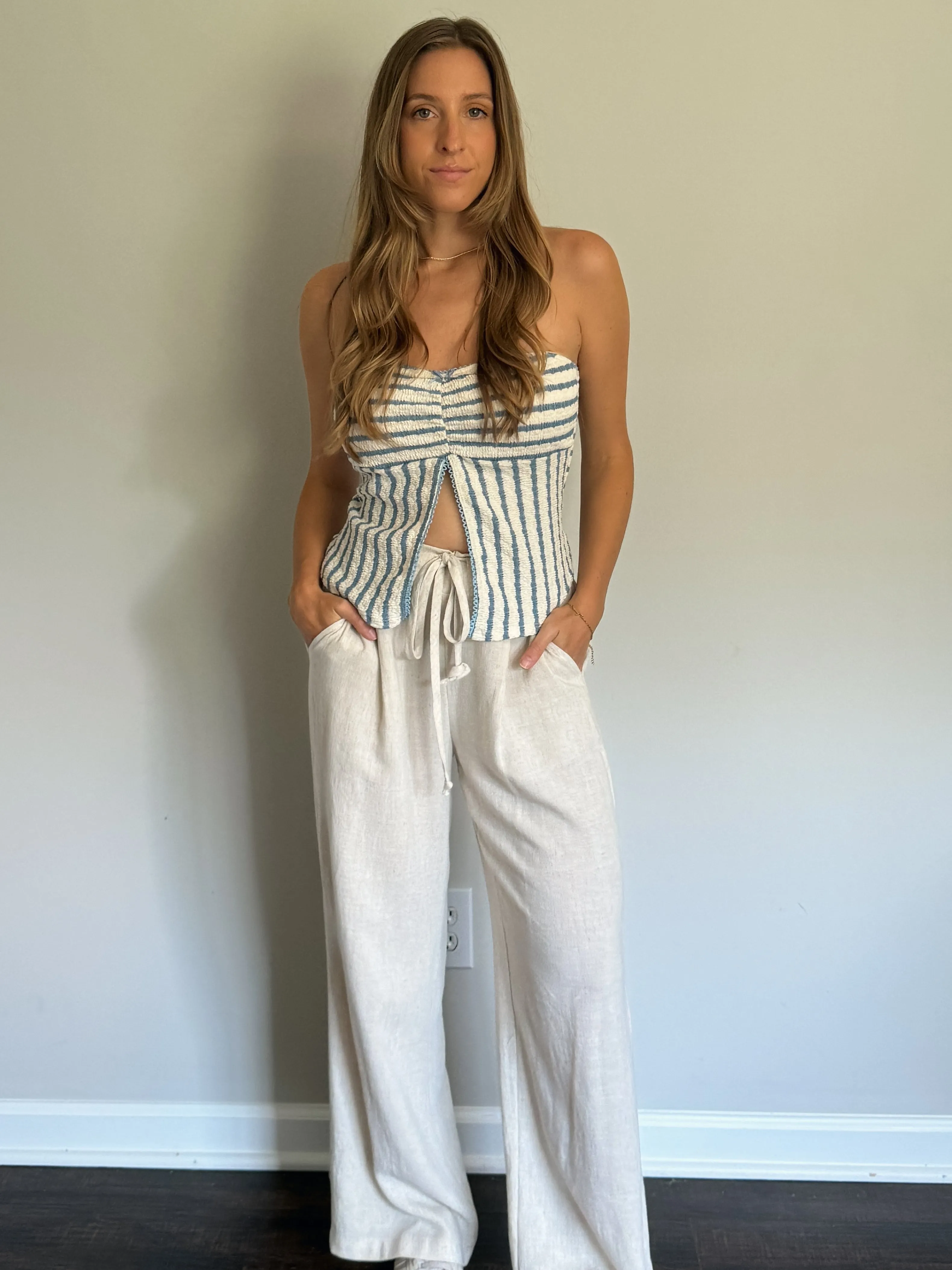 Open Front Striped Tube Top