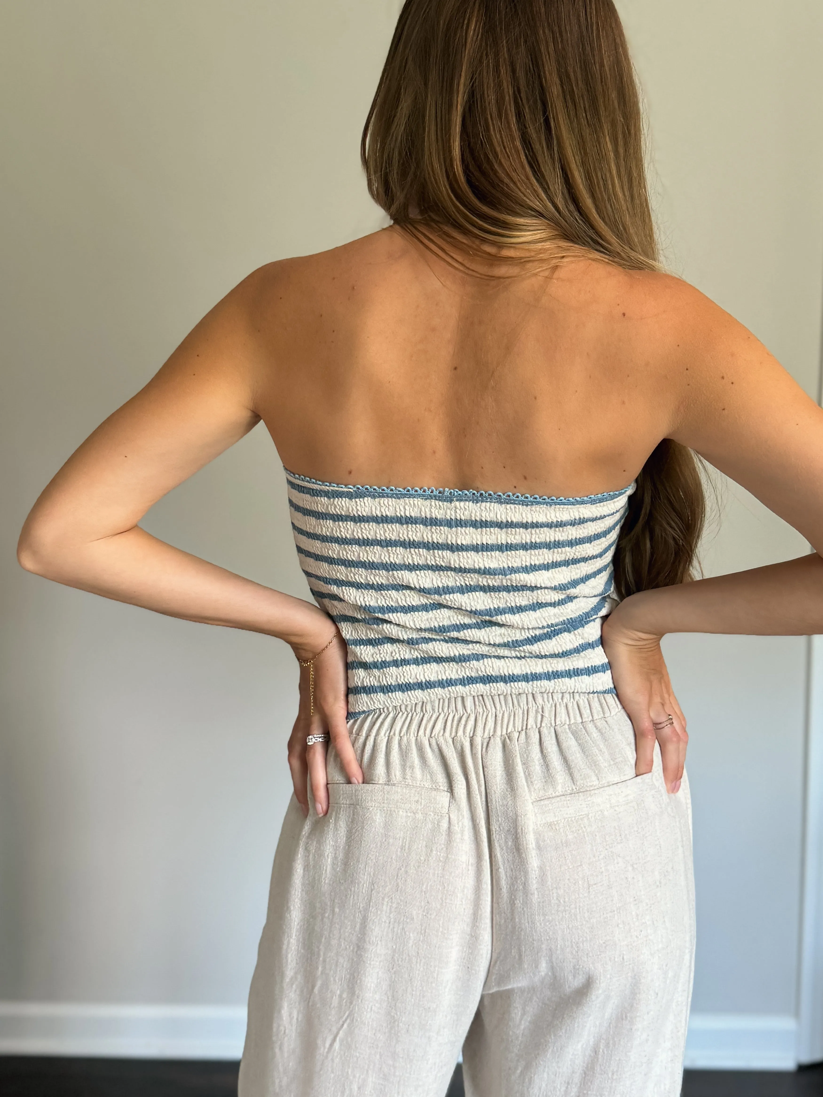 Open Front Striped Tube Top
