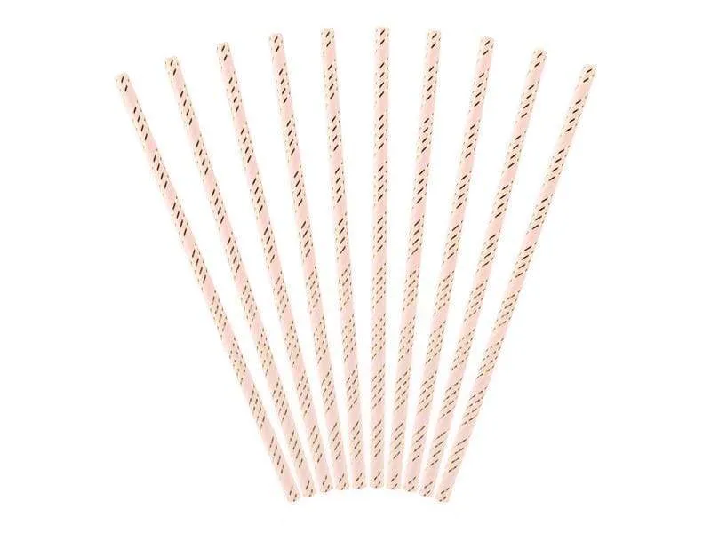 Pale Pink & Gold Striped Paper Straws (10 Pack)