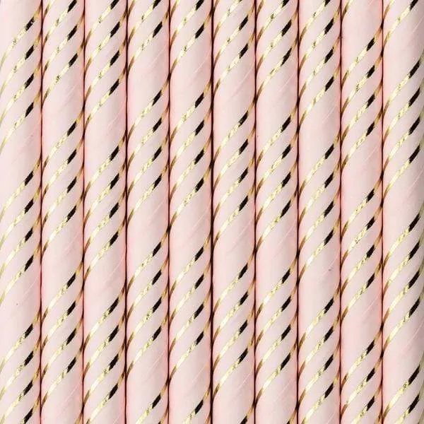 Pale Pink & Gold Striped Paper Straws (10 Pack)