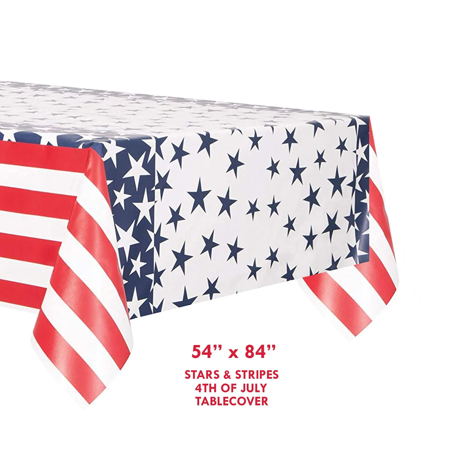 Patriotic Party American Stars & Stripes Paper Dessert Plates, Beverage Napkins, Cups, and Table Cover Set (Serves 16)