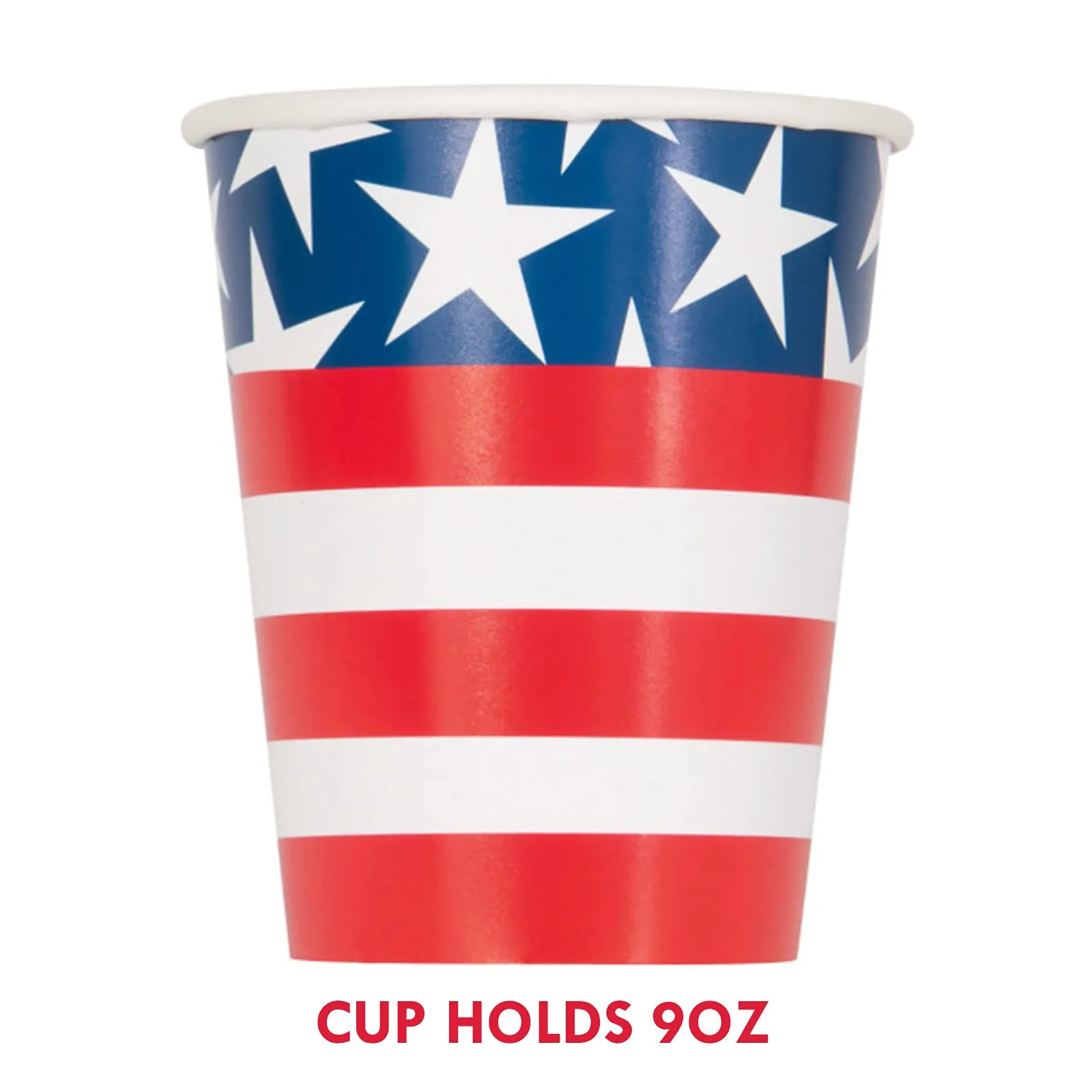 Patriotic Party American Stars & Stripes Paper Dessert Plates, Beverage Napkins, Cups, and Table Cover Set (Serves 16)