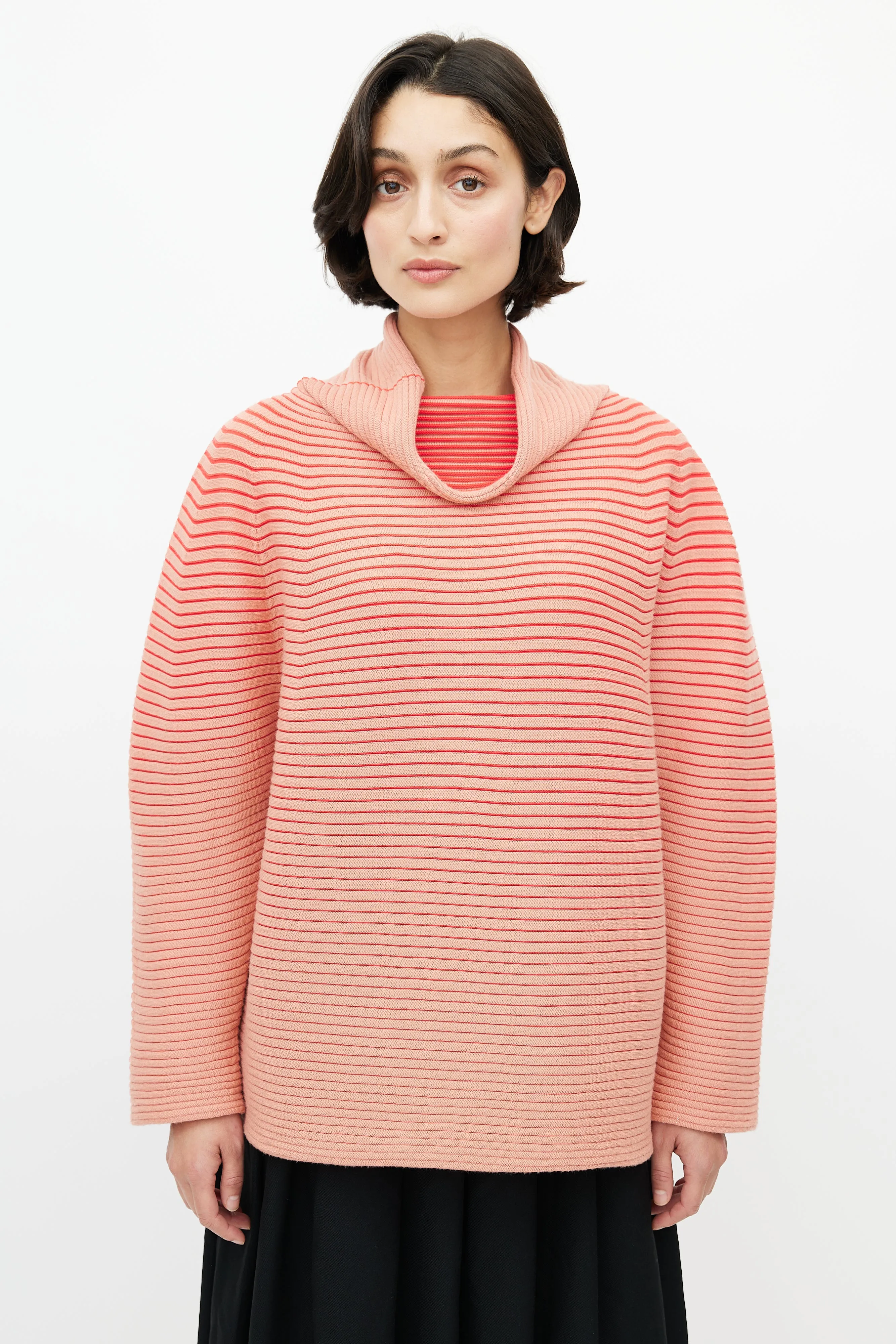 Pink Ribbed Cowl Neck Sweater