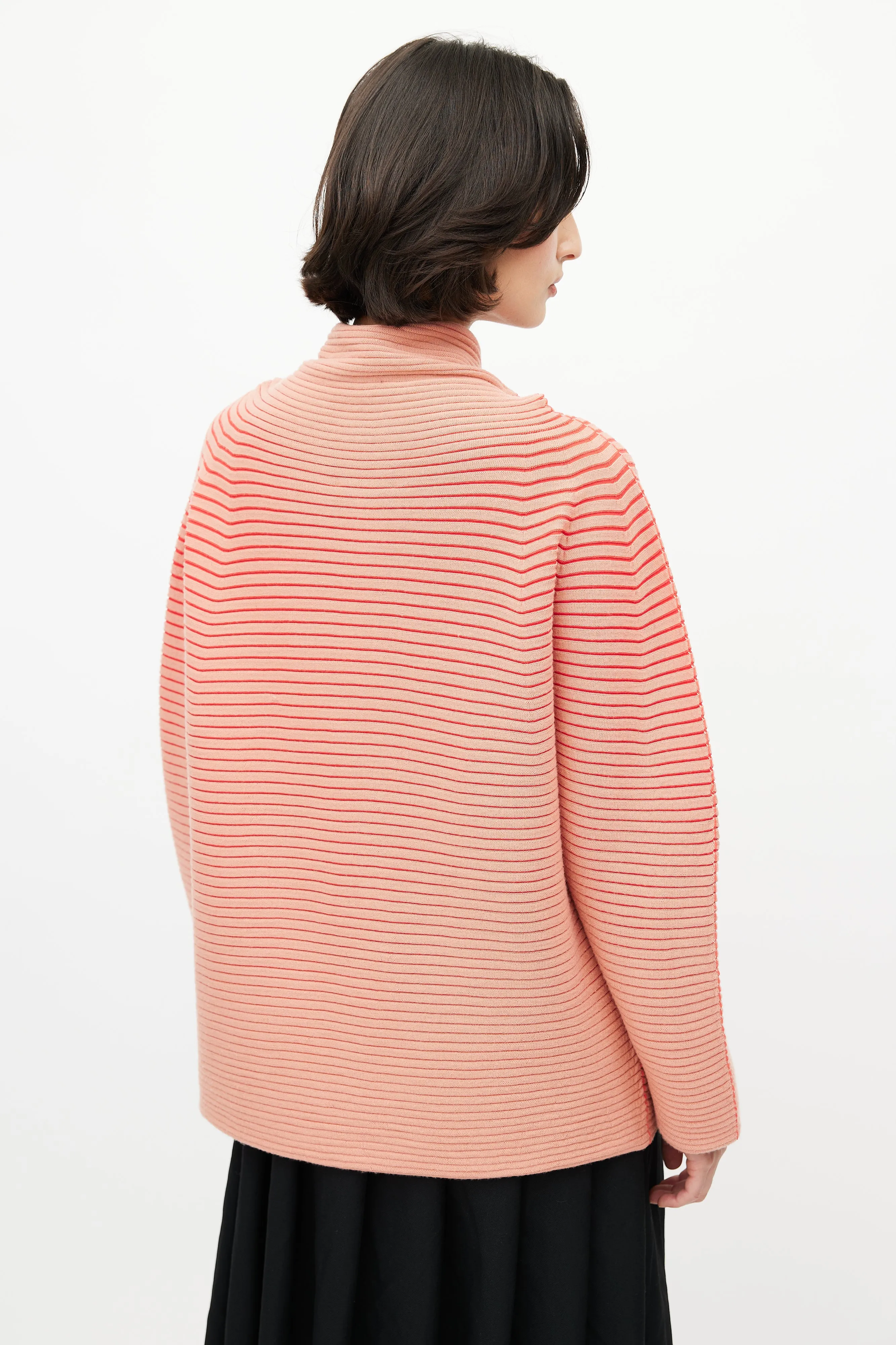 Pink Ribbed Cowl Neck Sweater