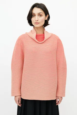 Pink Ribbed Cowl Neck Sweater