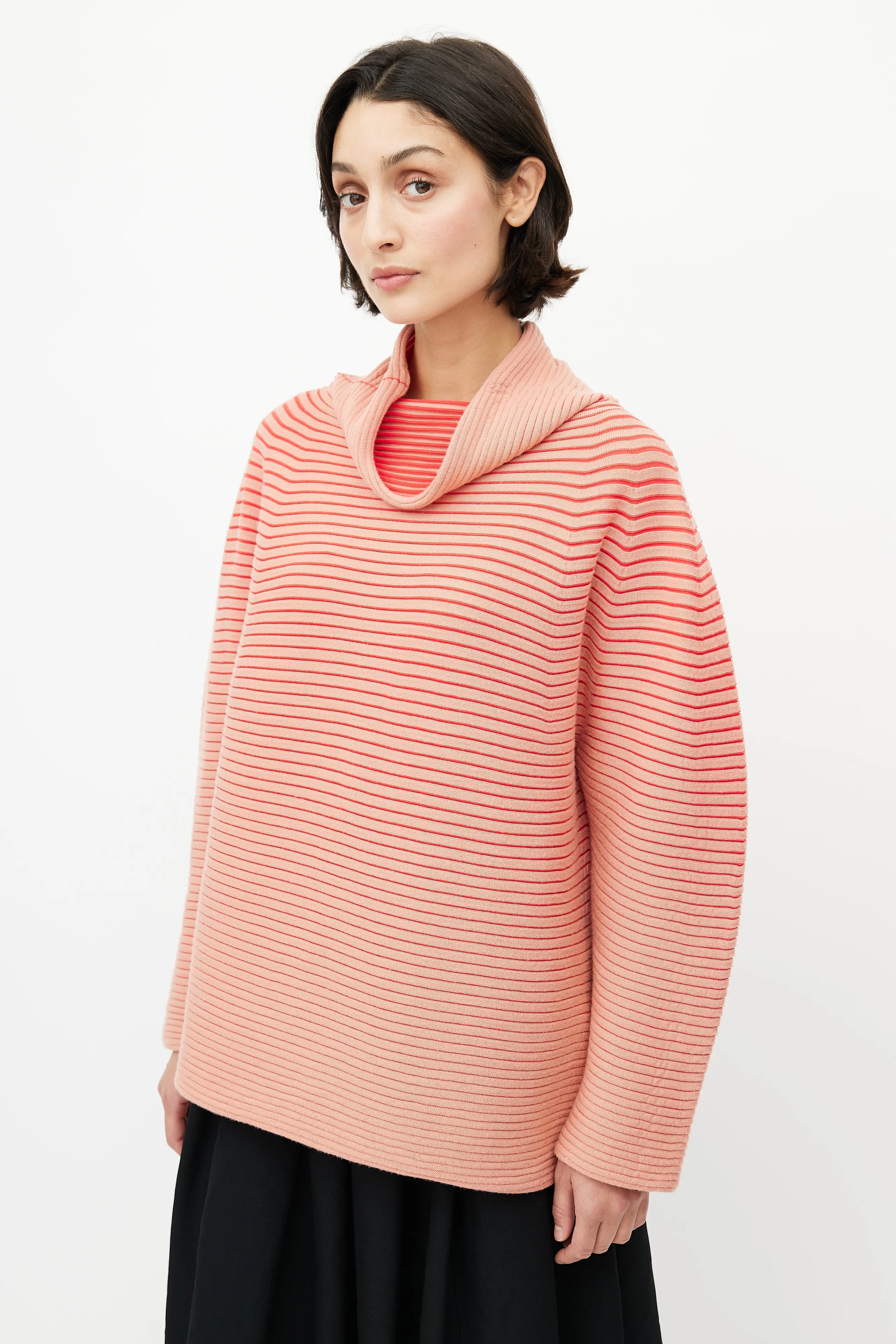 Pink Ribbed Cowl Neck Sweater