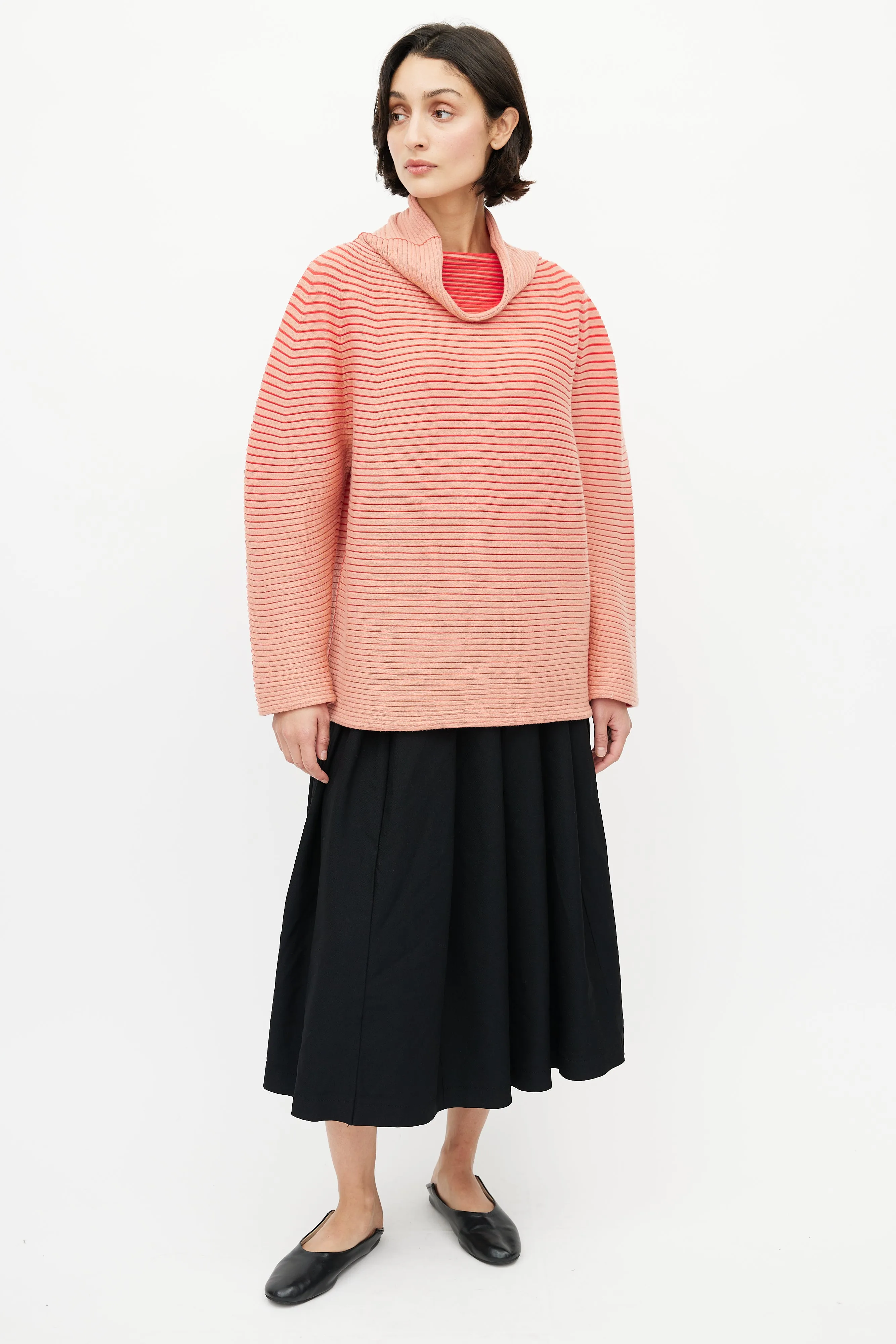 Pink Ribbed Cowl Neck Sweater
