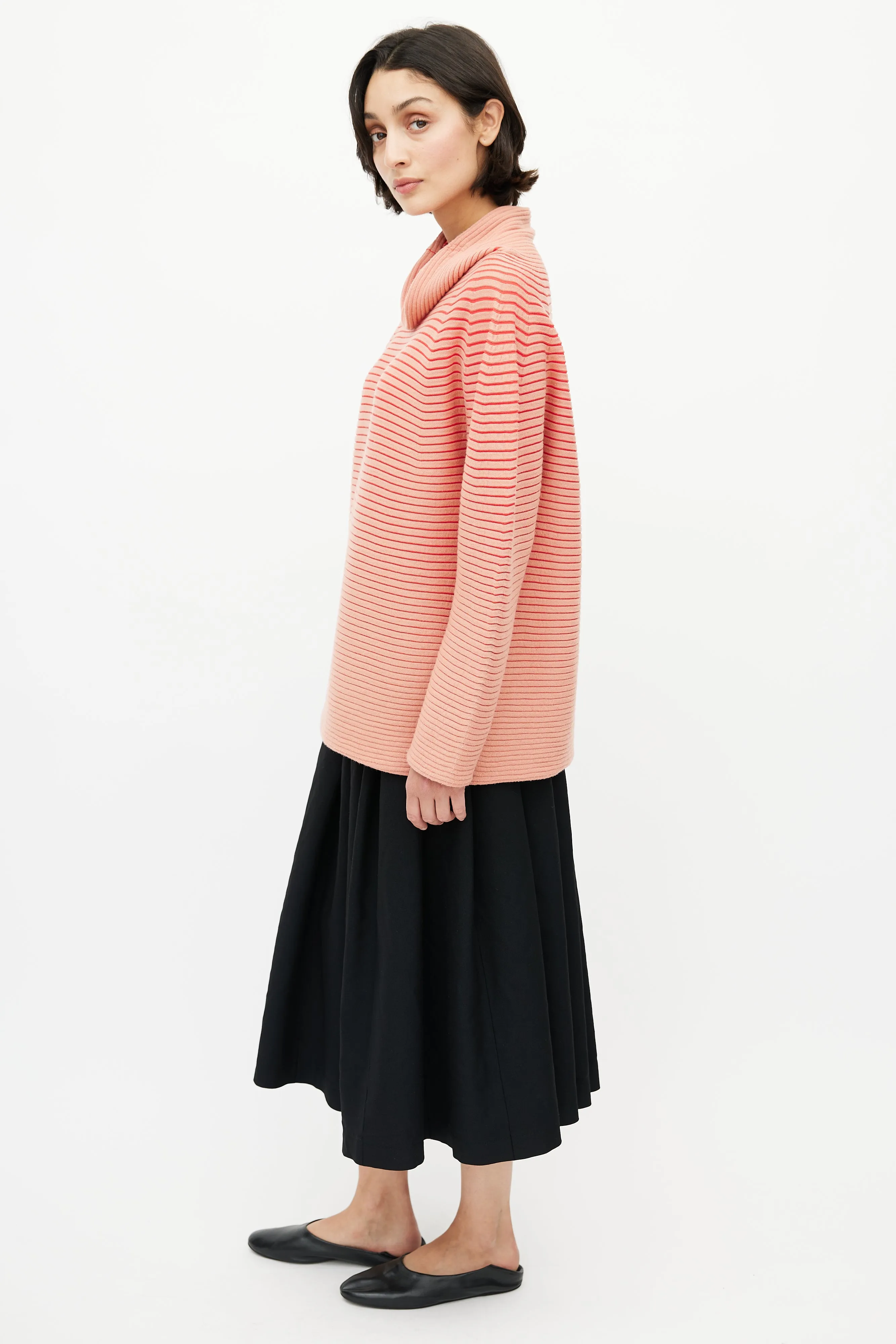 Pink Ribbed Cowl Neck Sweater