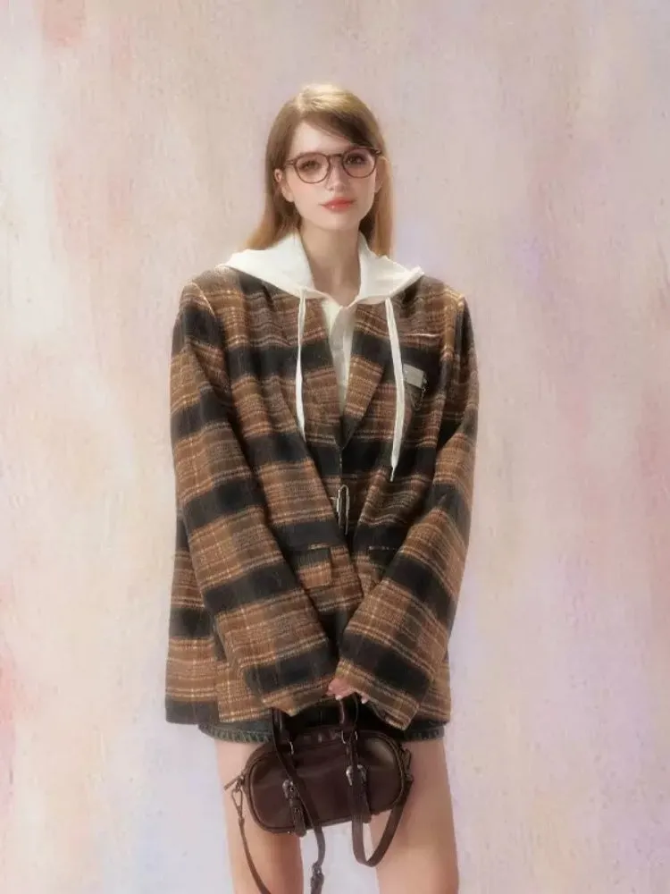 Plaid  Padded Wool Blazer【s0000006469】