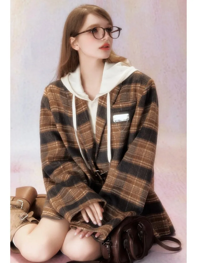 Plaid  Padded Wool Blazer【s0000006469】