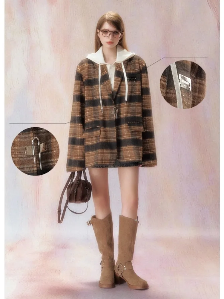 Plaid  Padded Wool Blazer【s0000006469】
