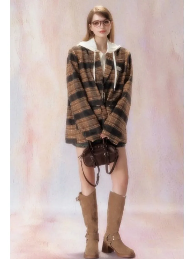 Plaid  Padded Wool Blazer【s0000006469】