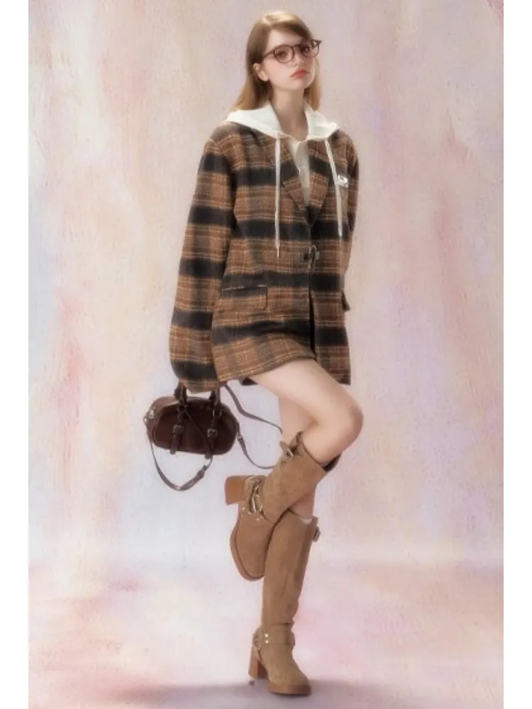 Plaid  Padded Wool Blazer【s0000006469】