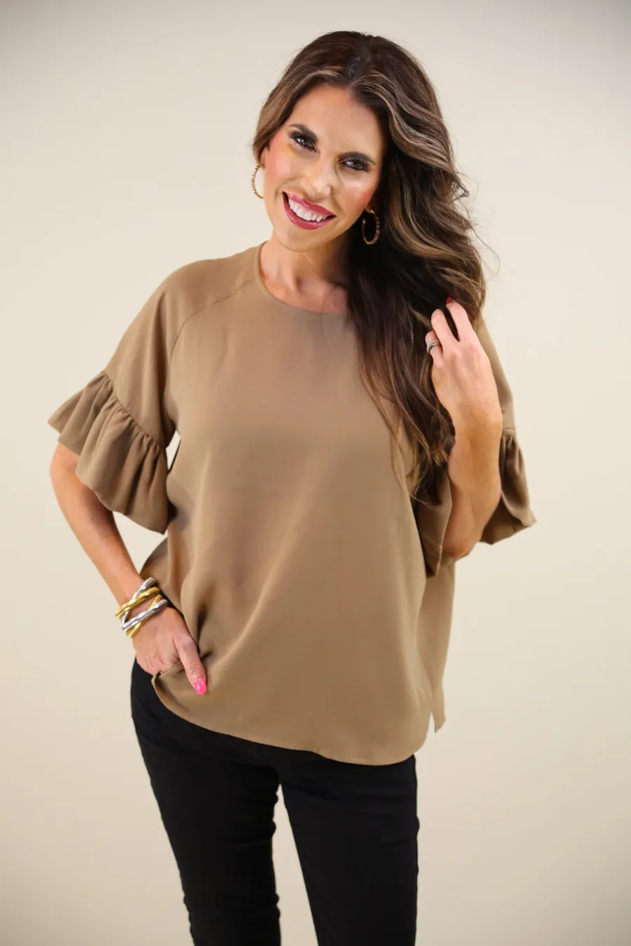 PREORDER-Rebecca Ruffle Sleeve Top by Jess Lea (Ships in 2-3 Weeks)