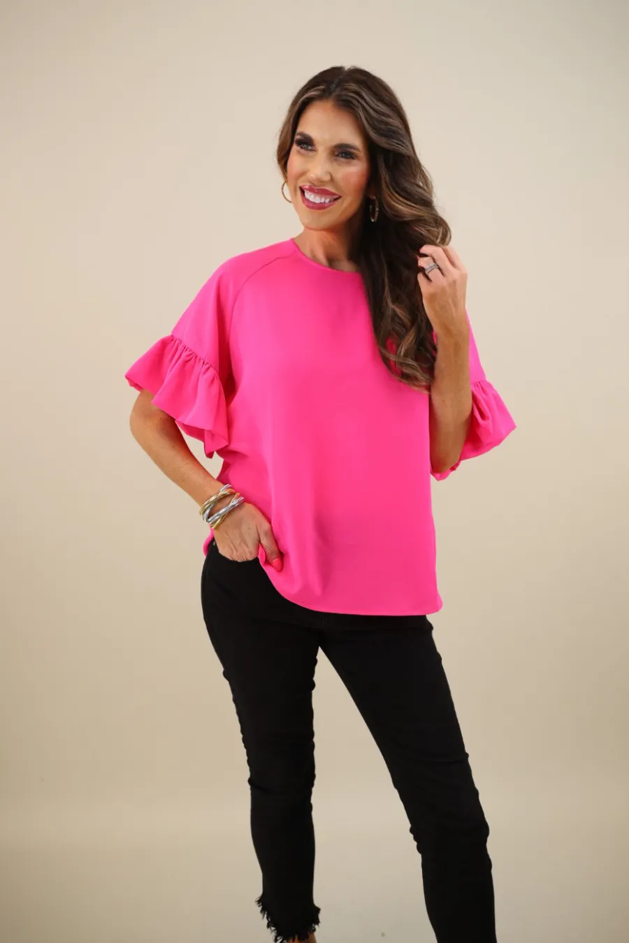 PREORDER-Rebecca Ruffle Sleeve Top by Jess Lea (Ships in 2-3 Weeks)