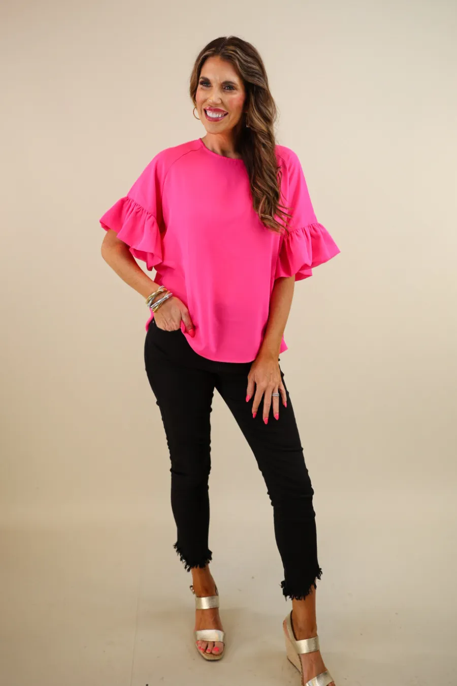 PREORDER-Rebecca Ruffle Sleeve Top by Jess Lea (Ships in 2-3 Weeks)
