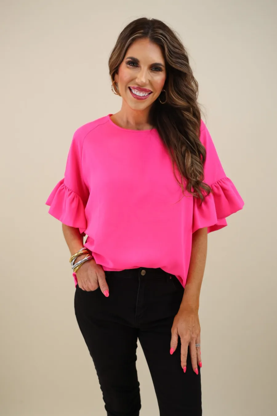 PREORDER-Rebecca Ruffle Sleeve Top by Jess Lea (Ships in 2-3 Weeks)