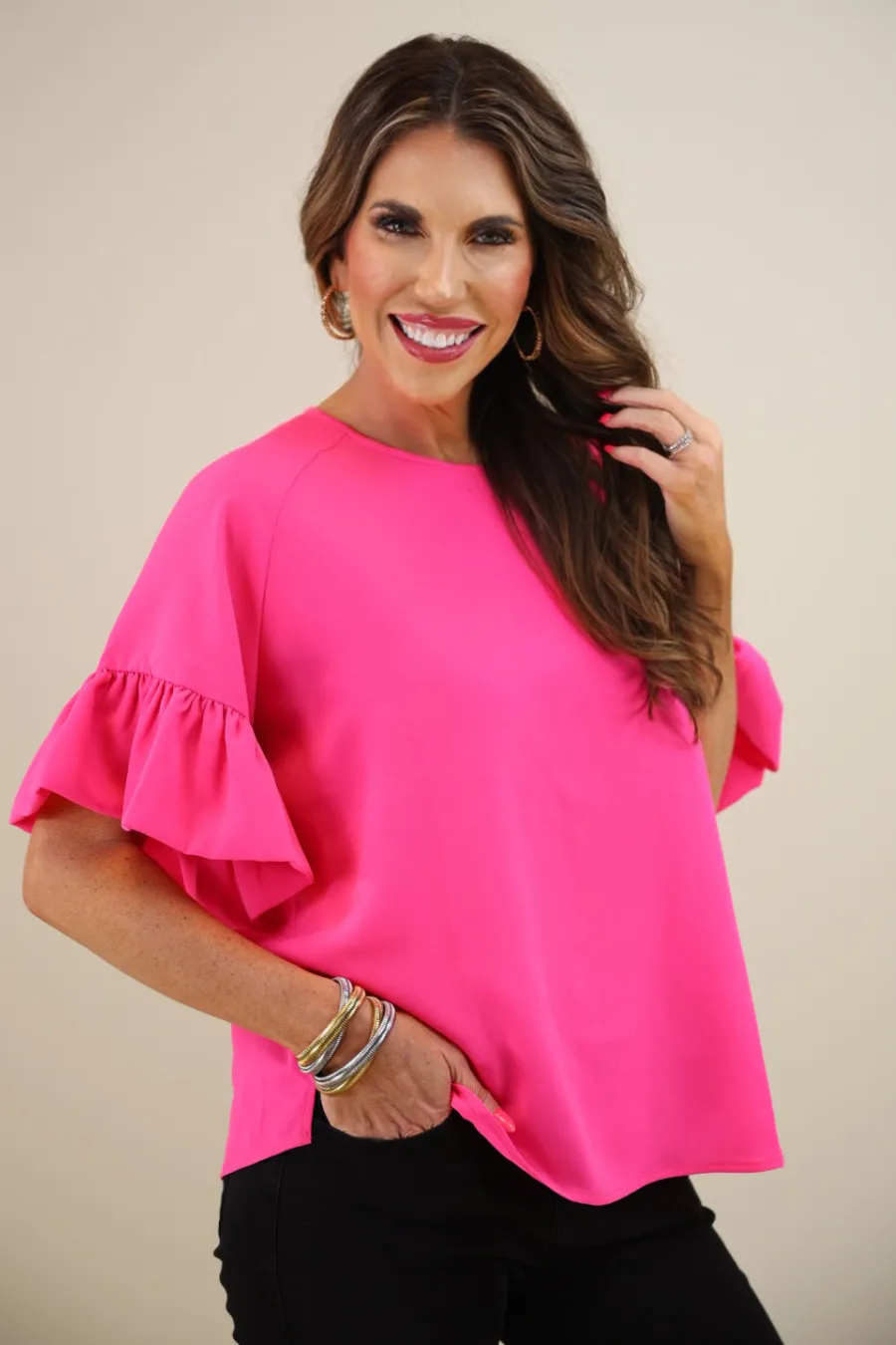 PREORDER-Rebecca Ruffle Sleeve Top by Jess Lea (Ships in 2-3 Weeks)