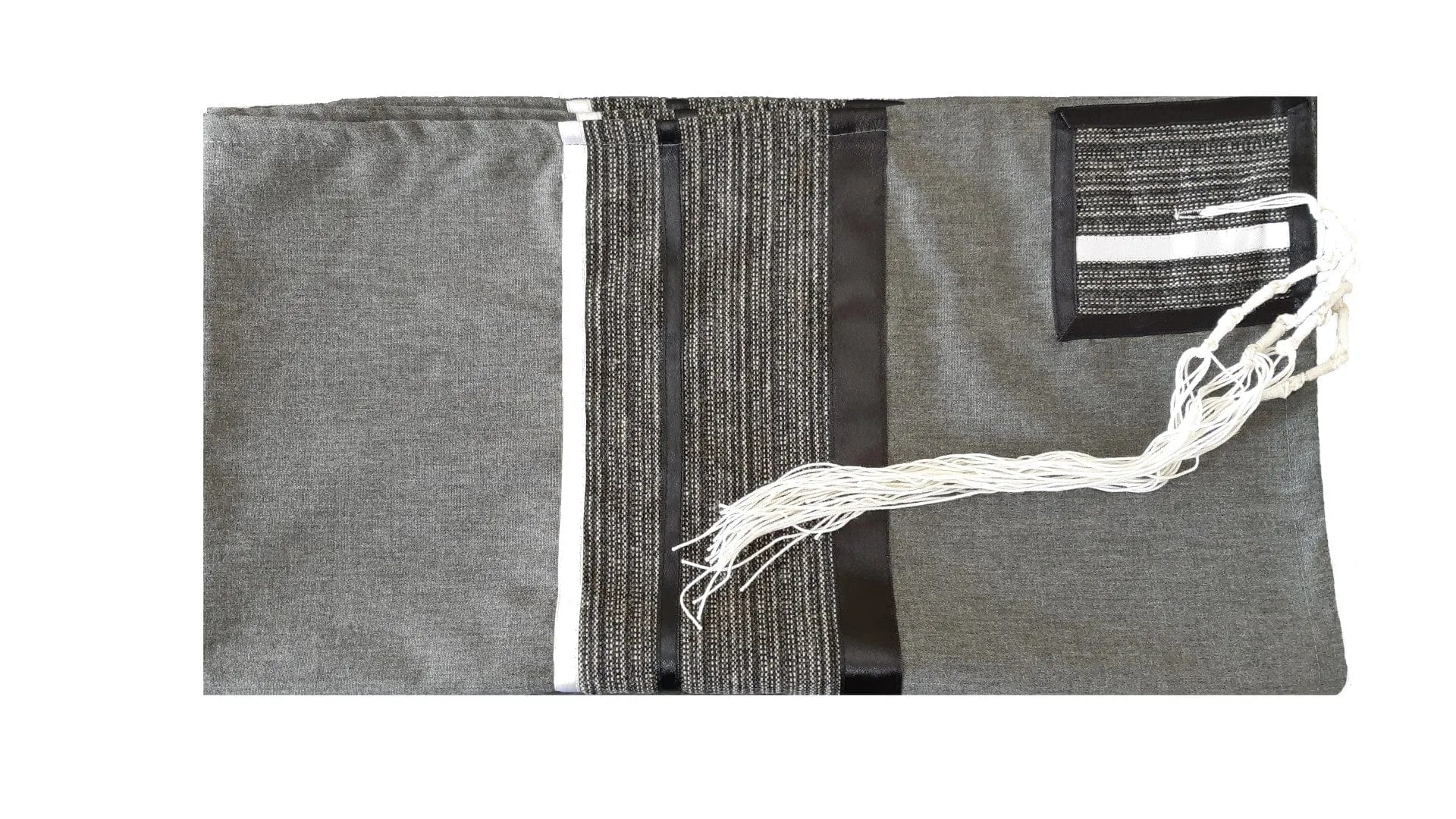 Prestigious Gray Tallit with Striped Design, Bar Mitzvah Tallit Set, Modern Tallit