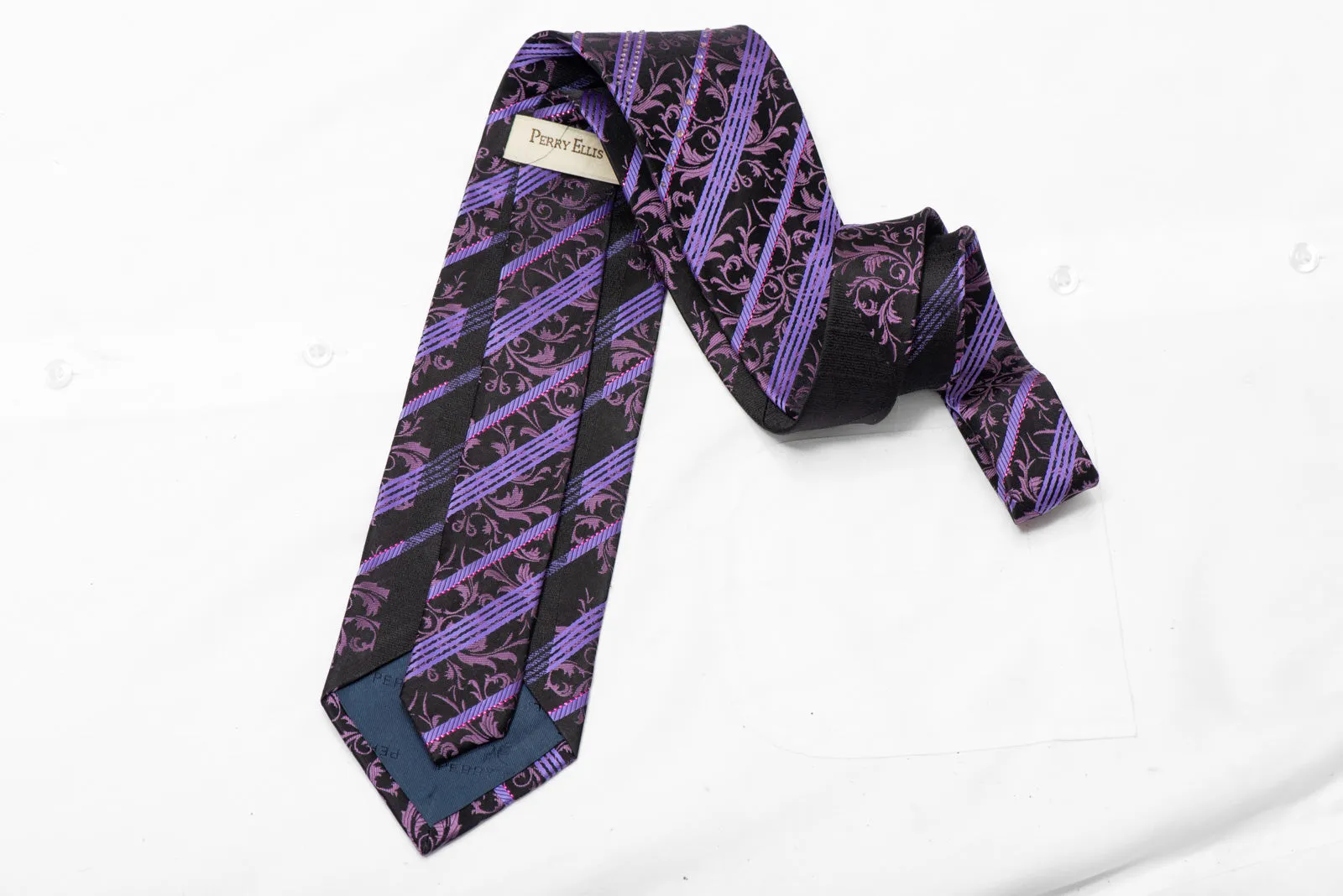 Purple Striped & Cartouche On Black Rhinestone Necktie With Sparkles