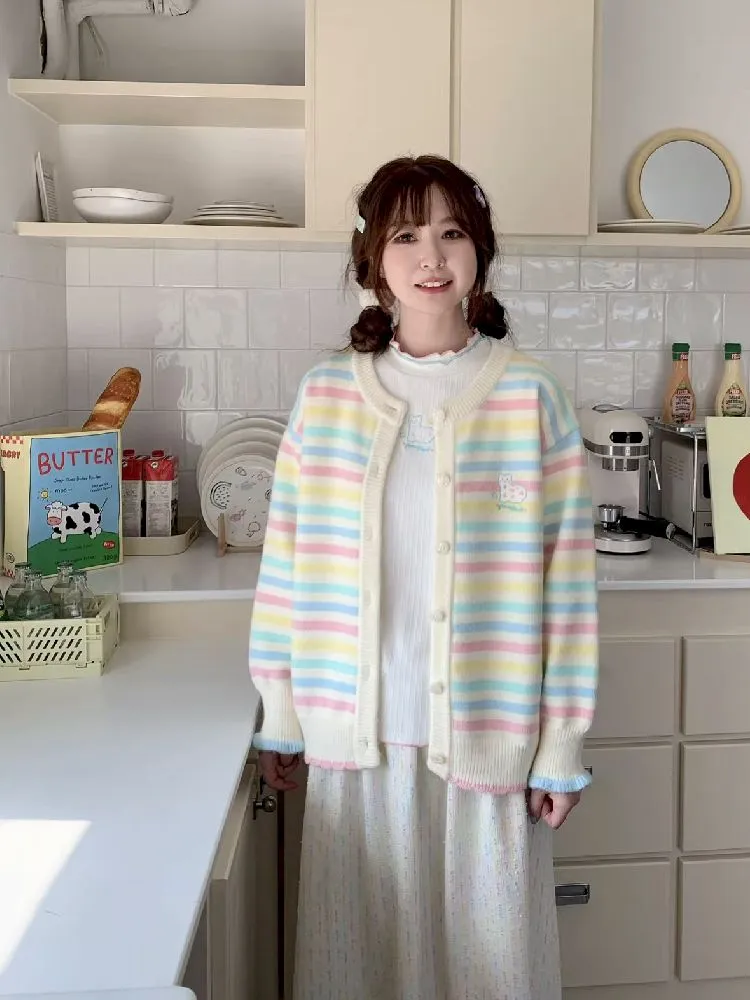Rainbow colorful striped wool knit sweater【s0000005266】
