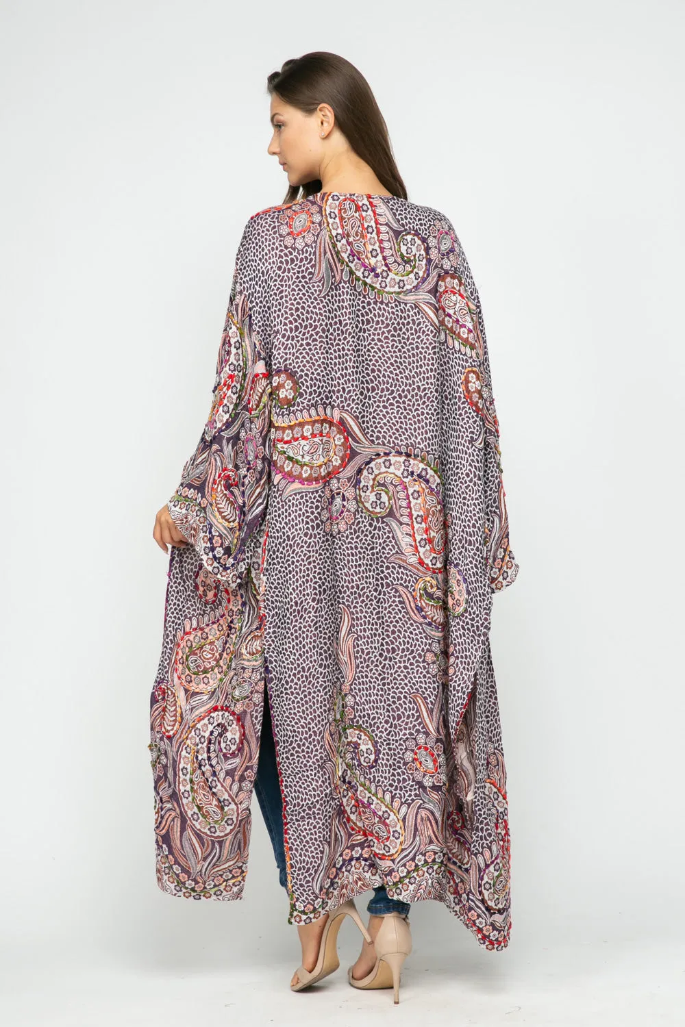 RAJ BEVERLY THICK STITCH EMBROIDERED DUSTER EGGPLANT - PLUS SIZE