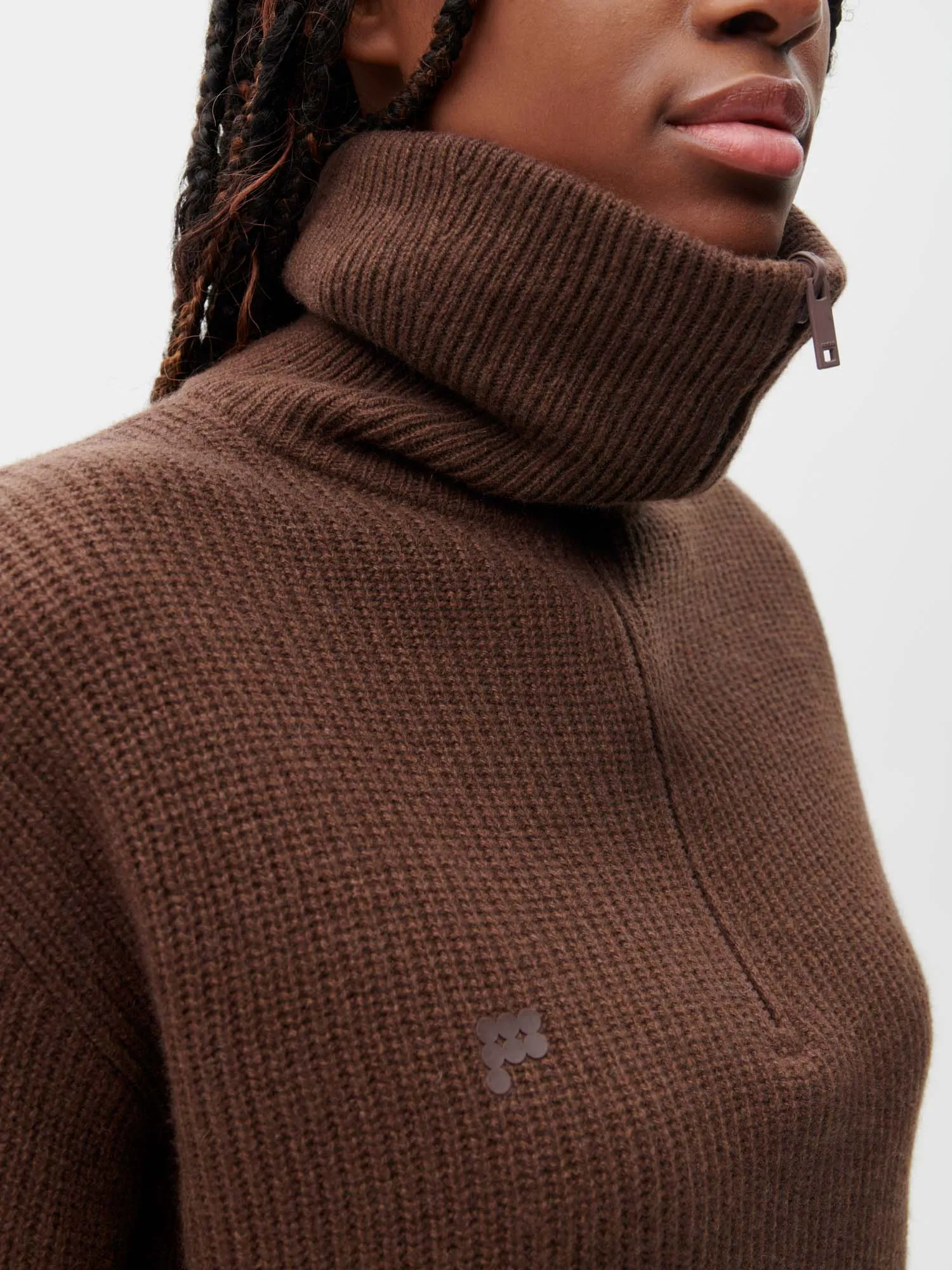 Recycled Cashmere Half Zip Sweater—chestnut brown