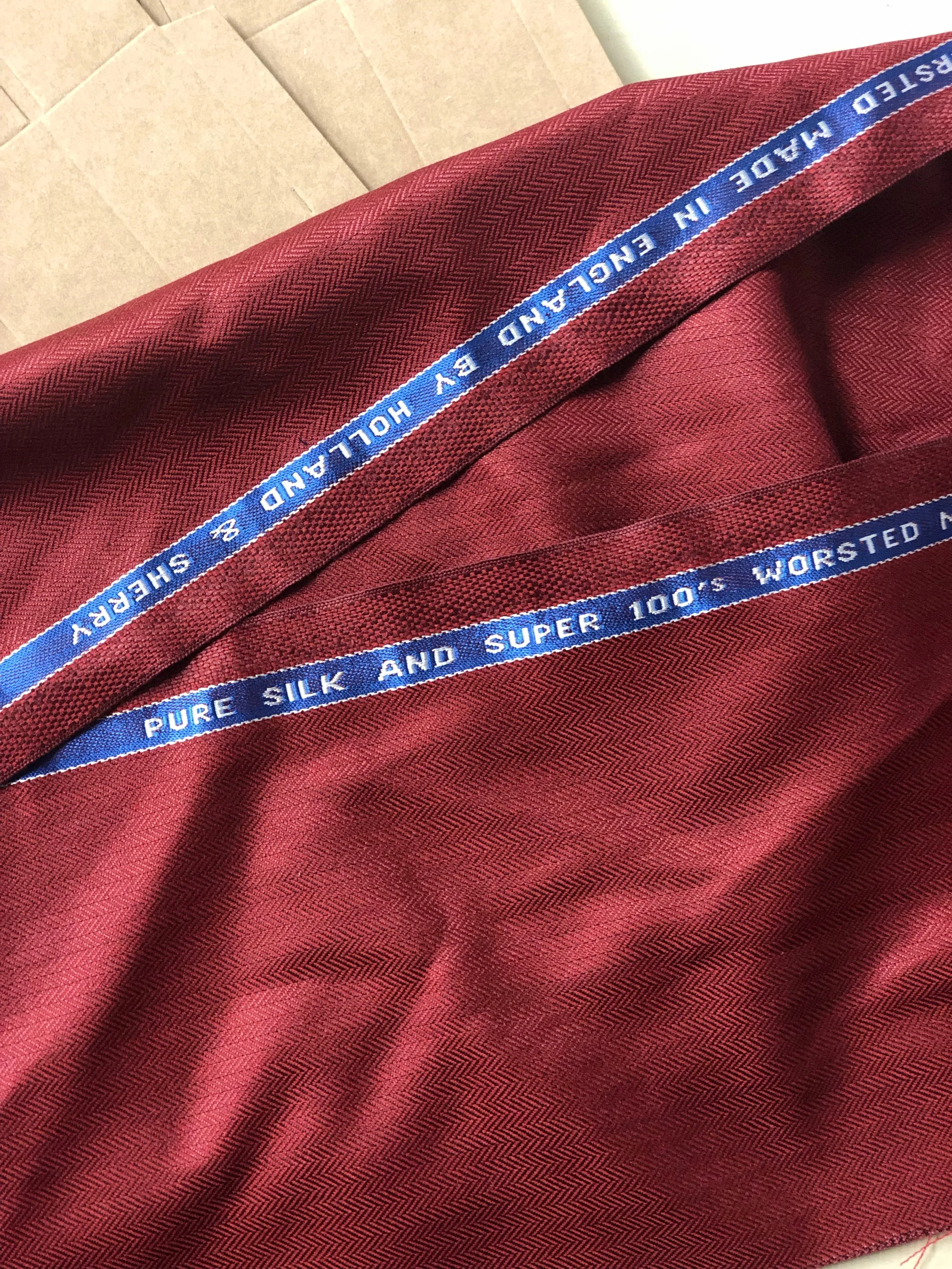 Red Silk & Wool Herringbone Pocket Square