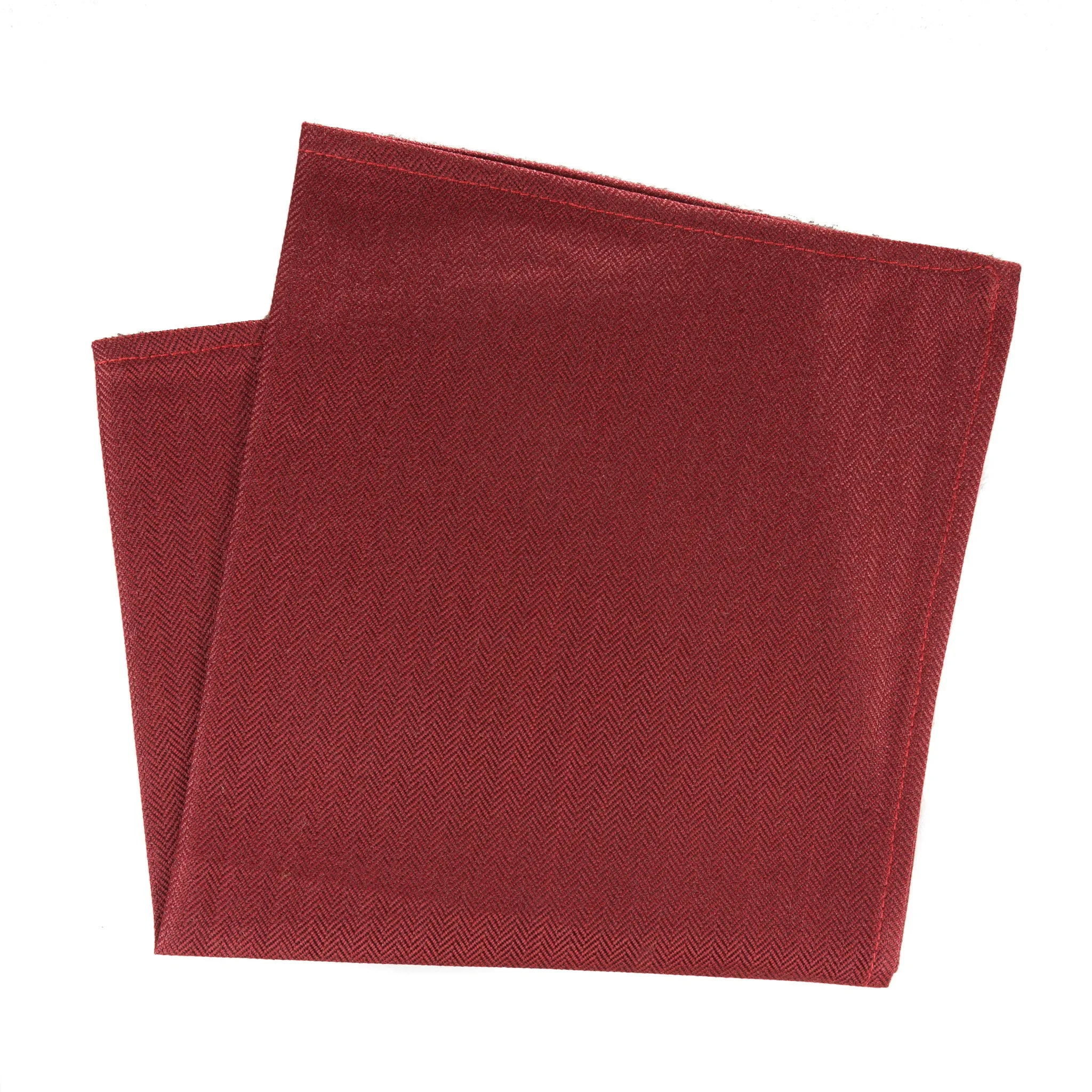 Red Silk & Wool Herringbone Pocket Square
