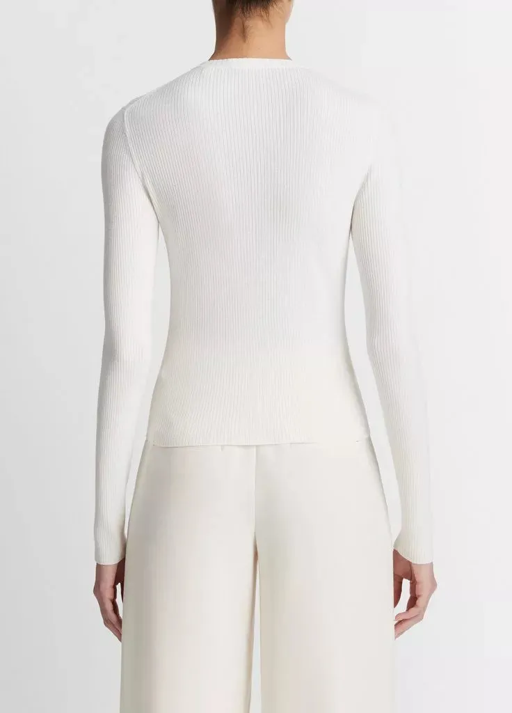 Ribbed Wool-Blend Slim Cardigan - Off White