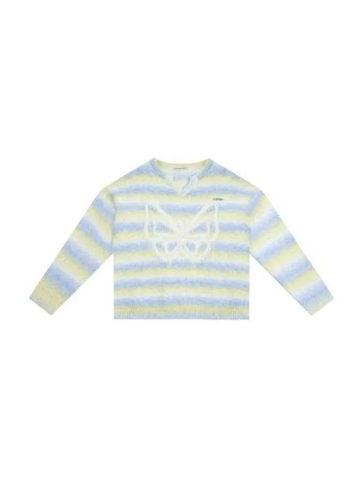 Striped Hairy Butterfly Thick Sweater【s0000006157】