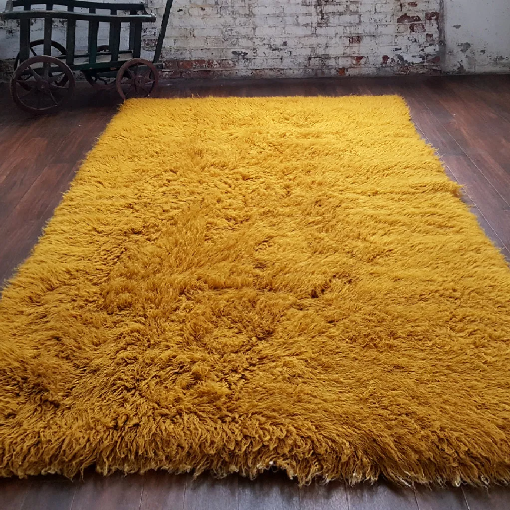 SUPER THICK 5X7 MUSTARD FLOKATI RUG | THICK 3000gsm WEIGHT | LONG 3.5" PILE