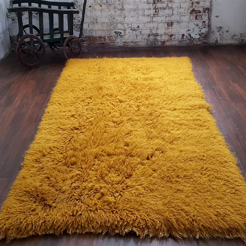 SUPER THICK 5X7 MUSTARD FLOKATI RUG | THICK 3000gsm WEIGHT | LONG 3.5" PILE