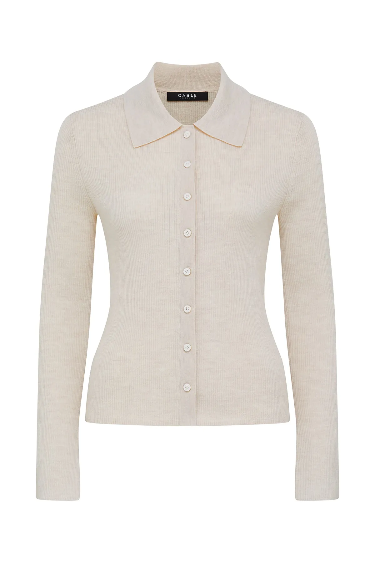 Superfine Rib Polo Cardigan - Wheat
