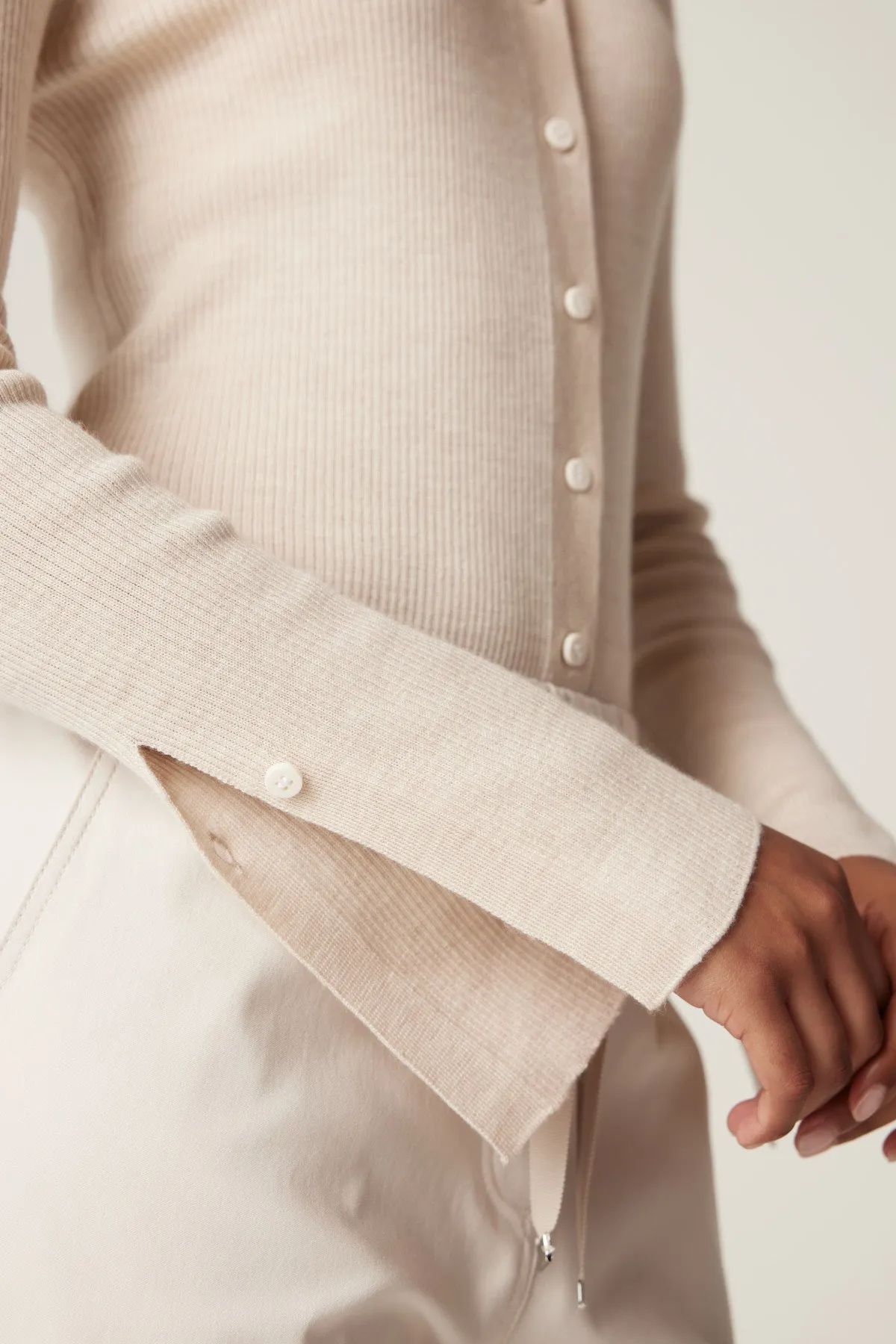 Superfine Rib Polo Cardigan - Wheat