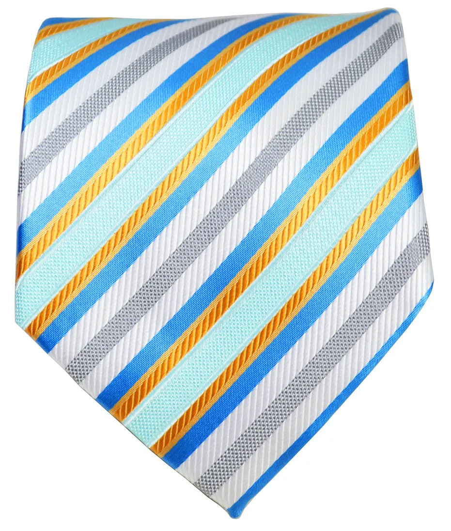 Teal and Brown Striped Men's Tie and Pocket Square