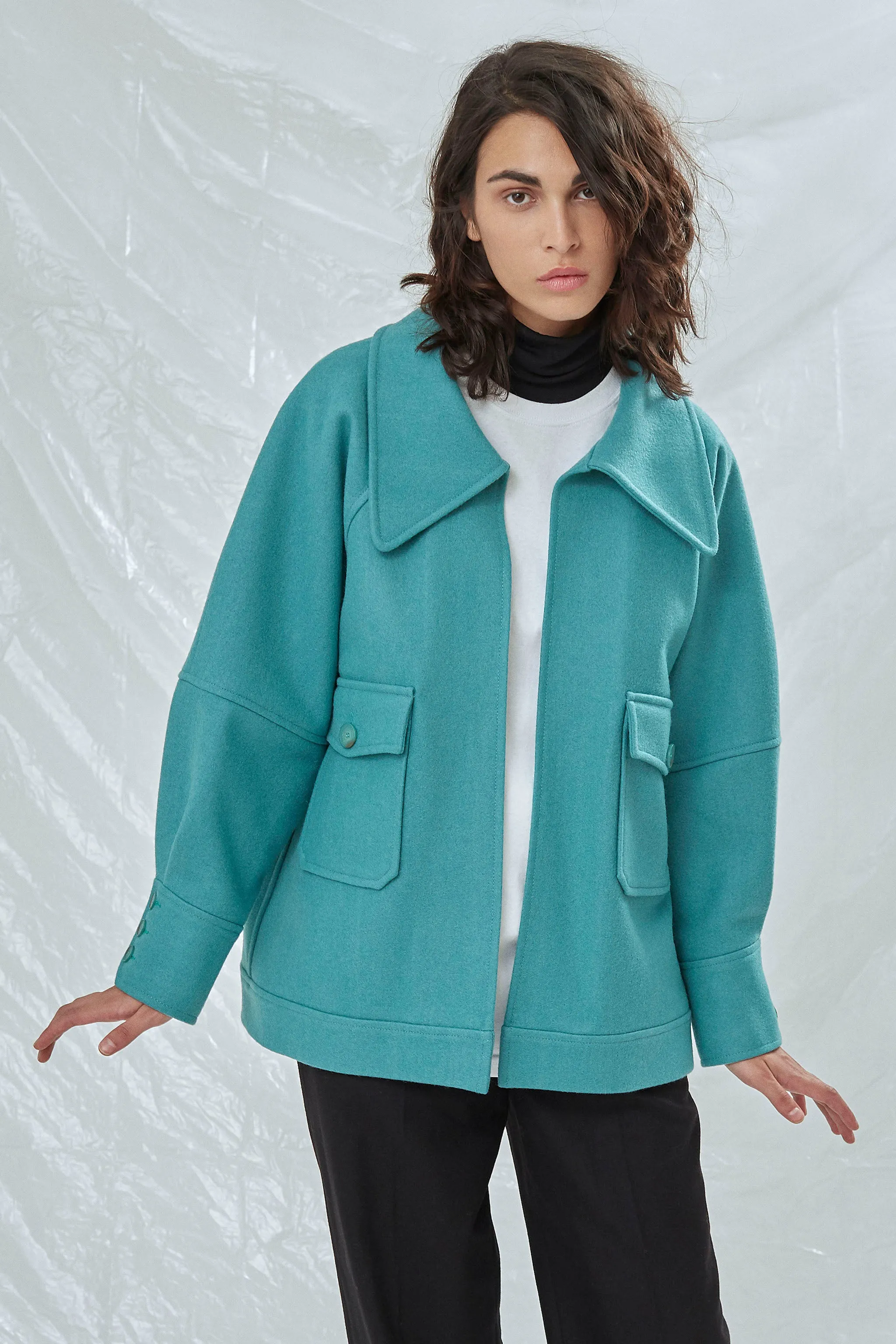 Terry Wool Blend Jacket in Green
