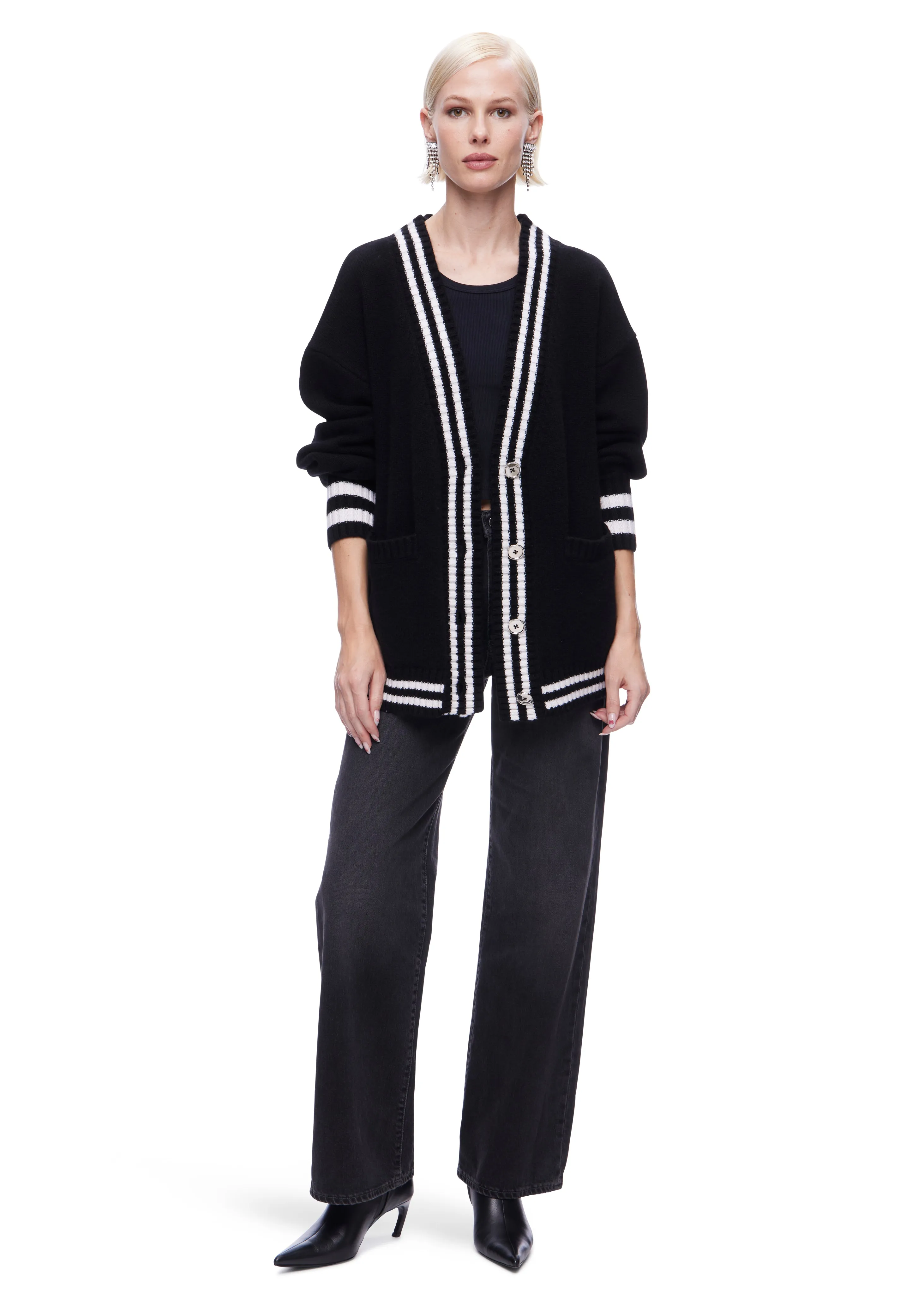 VIAVIA The Striped Oversized Cashmere Cardigan Sweater
