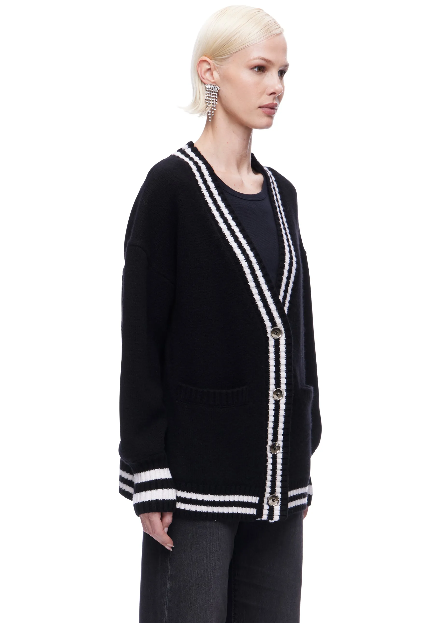 VIAVIA The Striped Oversized Cashmere Cardigan Sweater