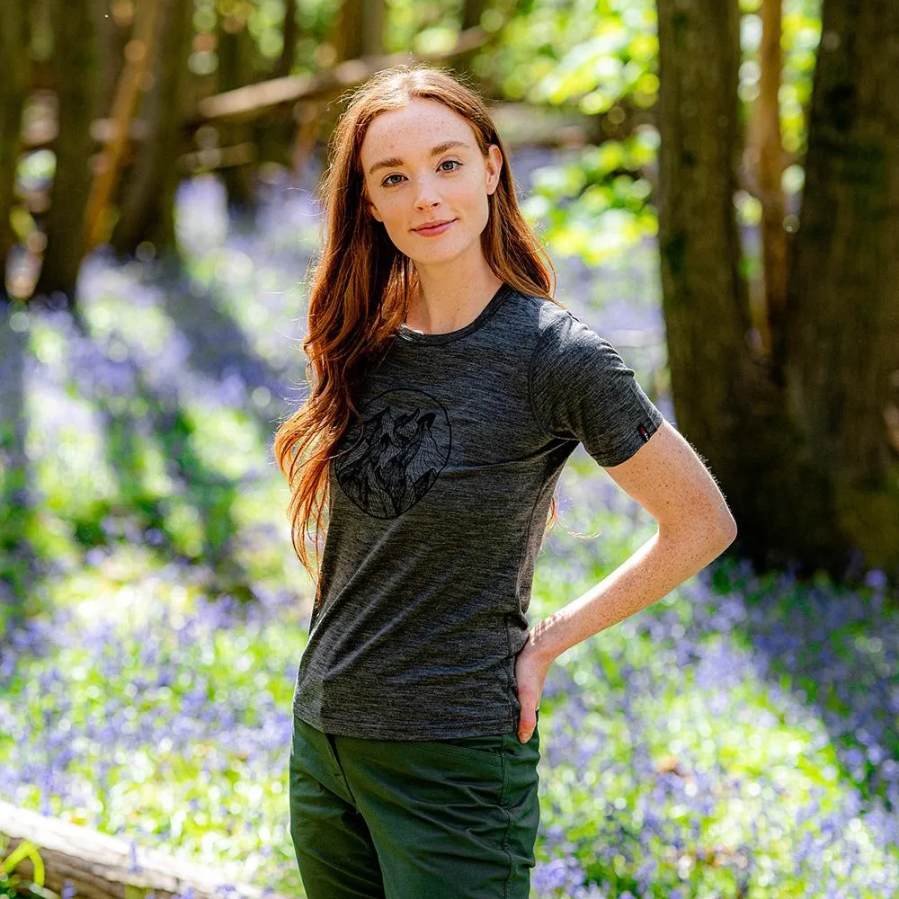 Womens Merino 150 Mountains Tee (Smoke)